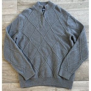 Ralph Lauren Chaps Sweater Adult Medium Gray Quarter Zip Sweater Diamond Knit